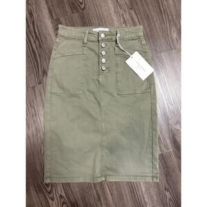 Flying Monkey NWT Knee Length Button Fly Olive Green Denim Skirt